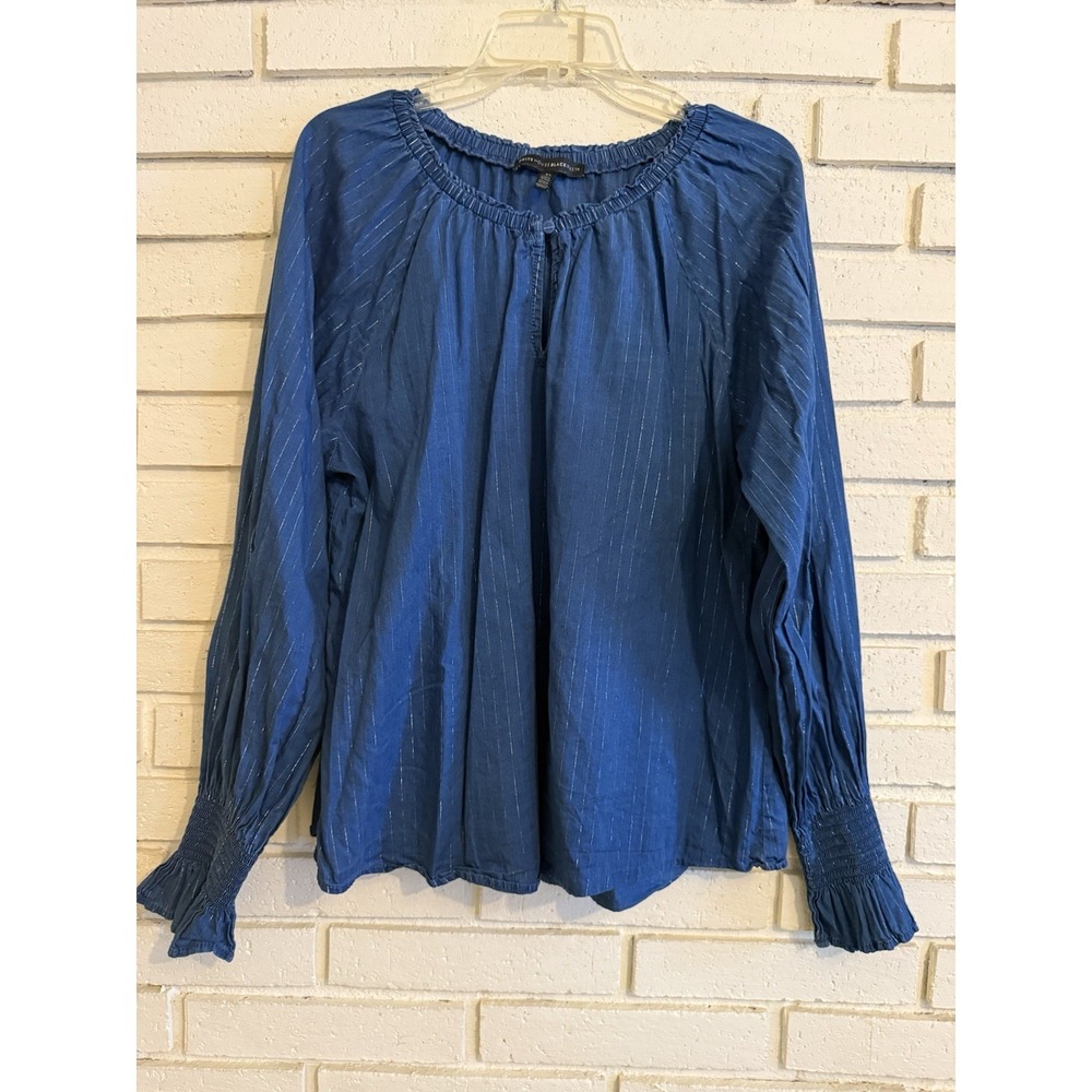 White House Black Market Metallic Thread Blue Long Sleeve Top Women XL